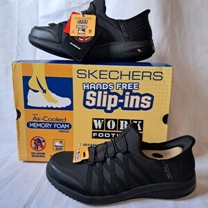 Skechers Black Hands Free Slip‑Ins Work Sneakers